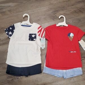 Cat & Jack Red, White & Blue Ice Cream & Tye Die USA Two Matching Set